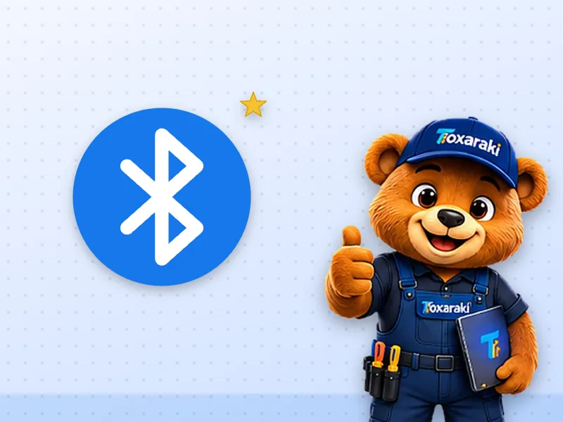 Toxaraki de joinha ao lado do símbolo do Bluetooth, formado pelas iniciais H e B do rei Harald.