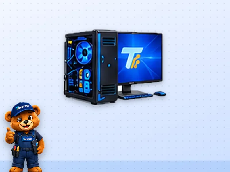 Um computador de mesa ilustra o significado de PC: Personal Computer, ou computador pessoal.